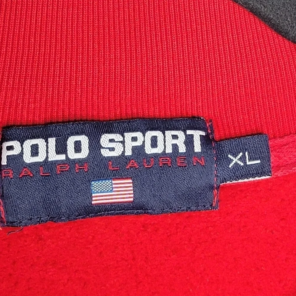 Vintage 90s Polo Sport Ralph Lauren 1/4 Zip Spell Out Sweatshirt in Red Size XL